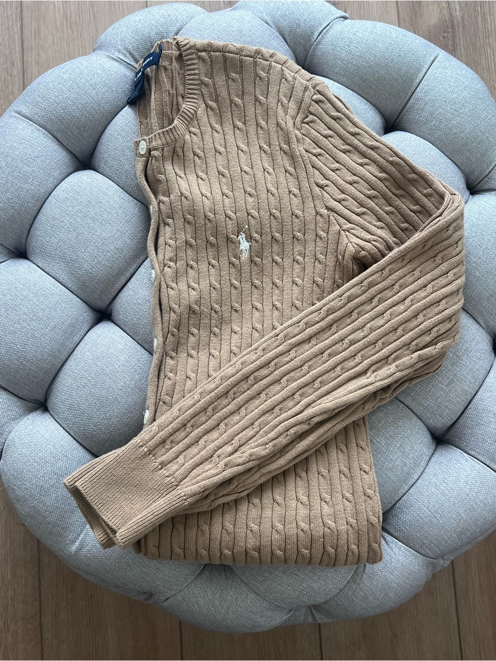 Ralph Lauren Sport Tan Cable Knit Button Down Cardigan Sweater Small